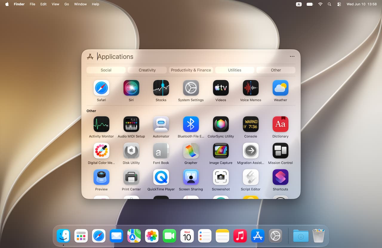 Interface Applications sur Mac affichant les applications macOS classées par catégorie