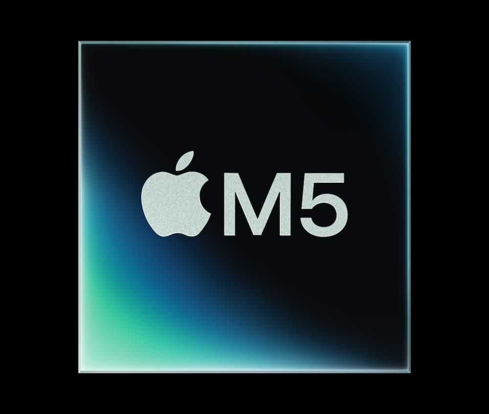 Logo officiel de la puce Apple M5, nouvelle génération Apple Silicon gravée en 3nm, lancée en octobre 2025
